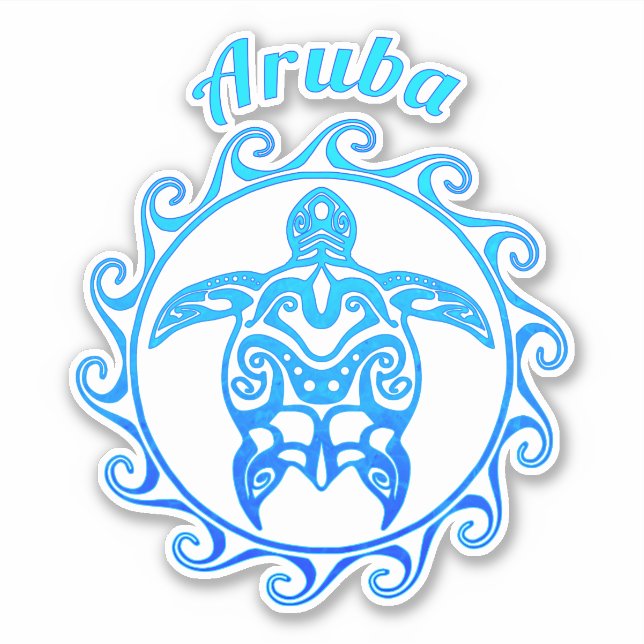Ocean Blue Tribal Turtle Aruba Sticker (Front)