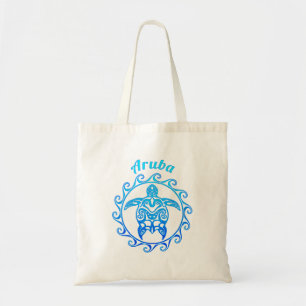 Ocean Blue Tribal Turtle Aruba Tote Bag