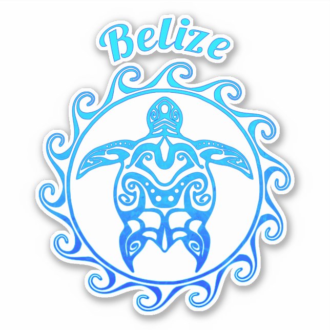 Ocean Blue Tribal Turtle Belize Sticker (Front)