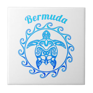 Ocean Blue Tribal Turtle Bermuda Ceramic Tile