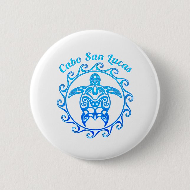 Ocean Blue Tribal Turtle Cabo San Lucas Button (Front)