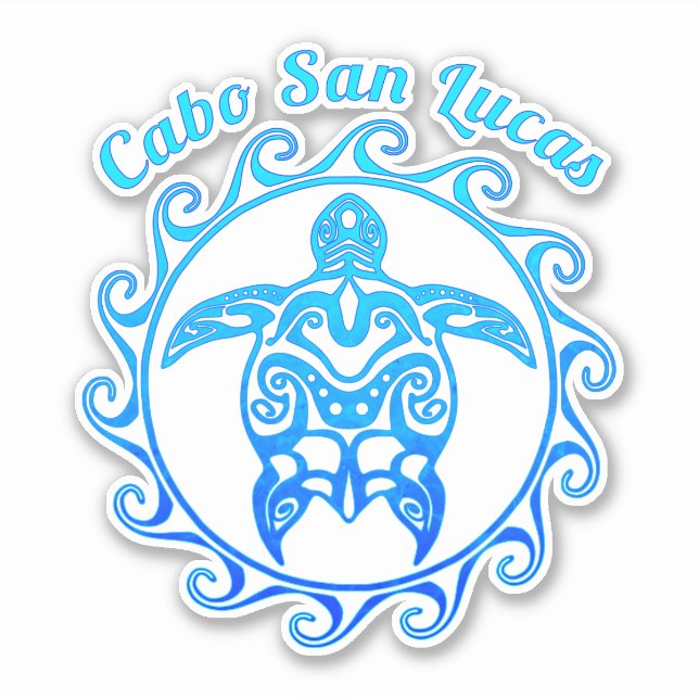 Ocean Blue Tribal Turtle Cabo San Lucas Sticker (Front)