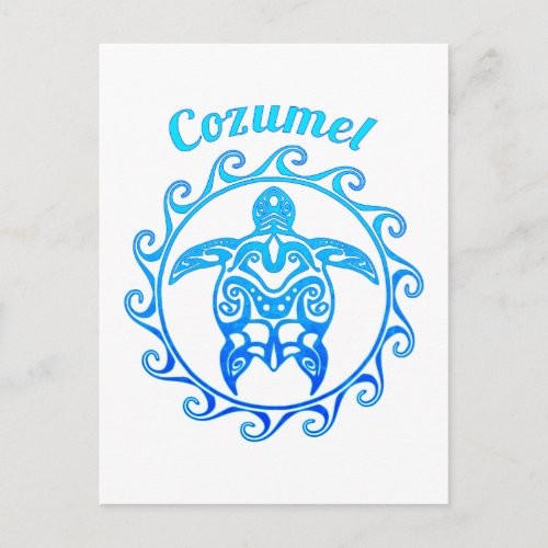 Ocean Blue Tribal Turtle Cozumel Postcard