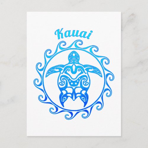 Ocean Blue Tribal Turtle Kauai Postcard