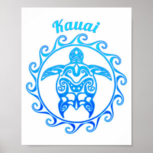 Ocean Blue Tribal Turtle Kauai Poster