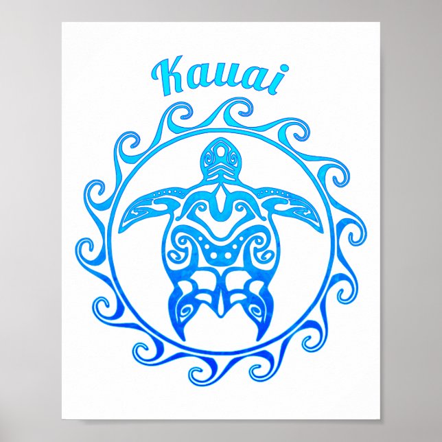 Ocean Blue Tribal Turtle Kauai Poster (Front)
