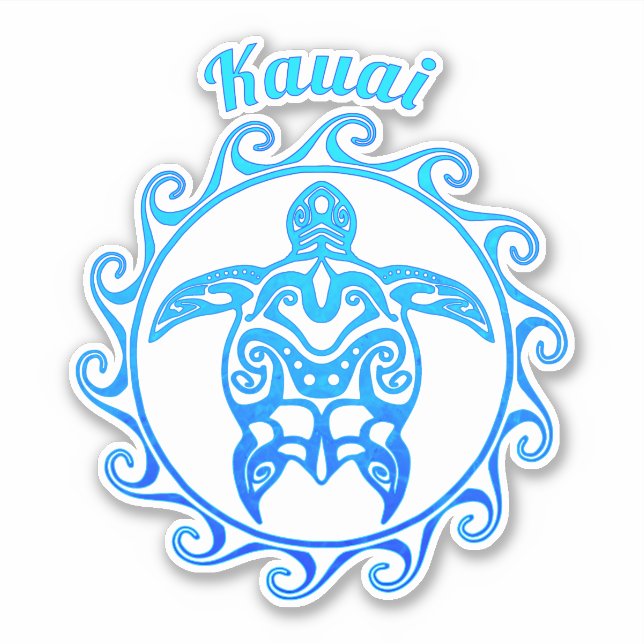 Ocean Blue Tribal Turtle Kauai Sticker (Front)