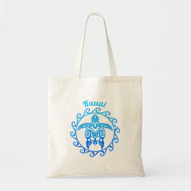 Ocean Blue Tribal Turtle Kauai Tote Bag (Front)