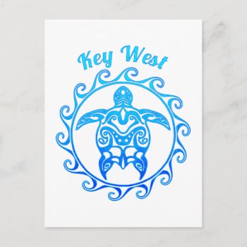 Ocean Blue Tribal Turtle Key West Postcard by BailOutIsland at Zazzle