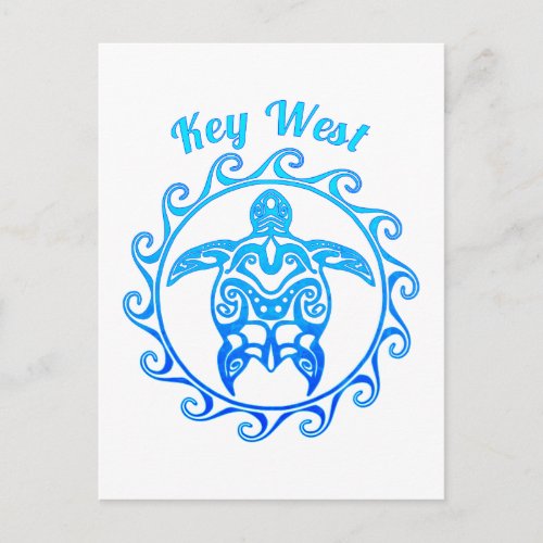 Ocean Blue Tribal Turtle Key West Postcard