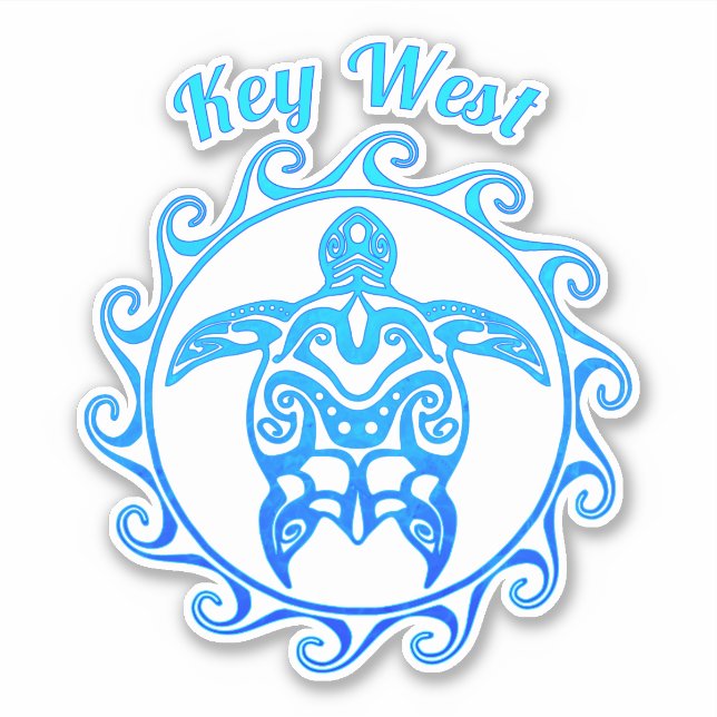Ocean Blue Tribal Turtle Key West Sticker (Front)