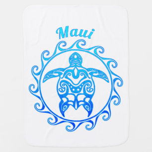 Ocean Blue Tribal Turtle Maui Baby Blanket
