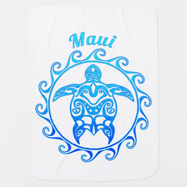 Ocean Blue Tribal Turtle Maui Baby Blanket (Front)