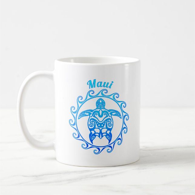 Ocean Blue Tribal Turtle Maui Coffee Mug (Left)