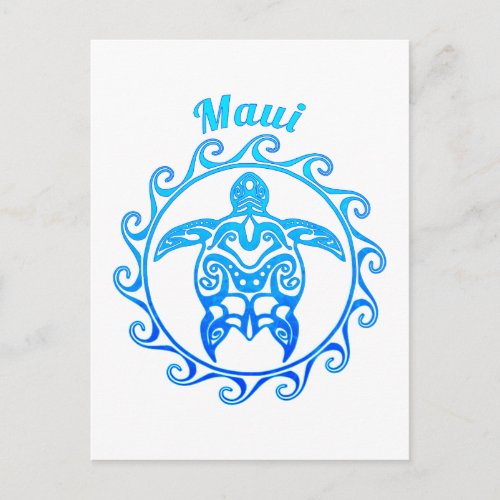 Ocean Blue Tribal Turtle Maui Postcard