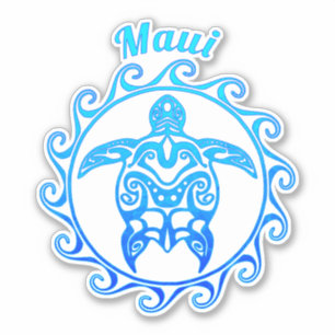 Ocean Blue Tribal Turtle Maui Sticker