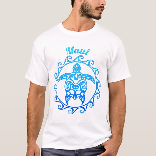Ocean Blue Tribal Turtle Maui T-Shirt (Front)