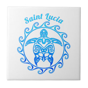 Ocean Blue Tribal Turtle Saint Lucia Ceramic Tile