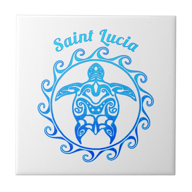 Ocean Blue Tribal Turtle Saint Lucia Ceramic Tile (Front)
