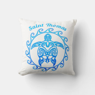 Ocean Blue Tribal Turtle Saint Thomas Throw Pillow