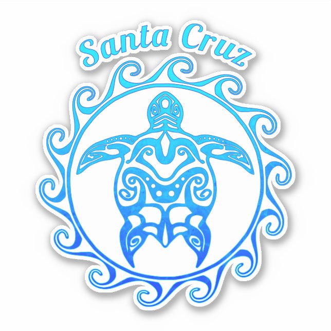 Ocean Blue Tribal Turtle Santa Cruz Sticker (Front)