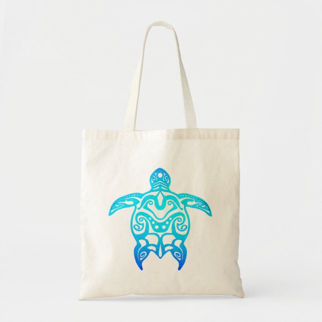 Ocean Blue Tribal Turtle Tote Bag (Front)