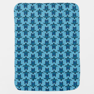 Ocean Blue Tribal Turtles Baby Blanket