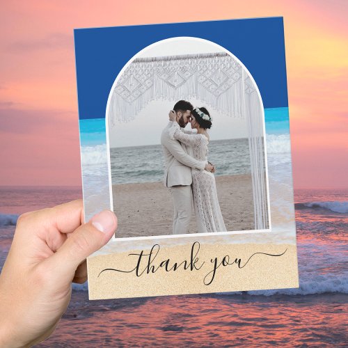 Ocean Blue Tropical Beach Photo Arch Thank You Card