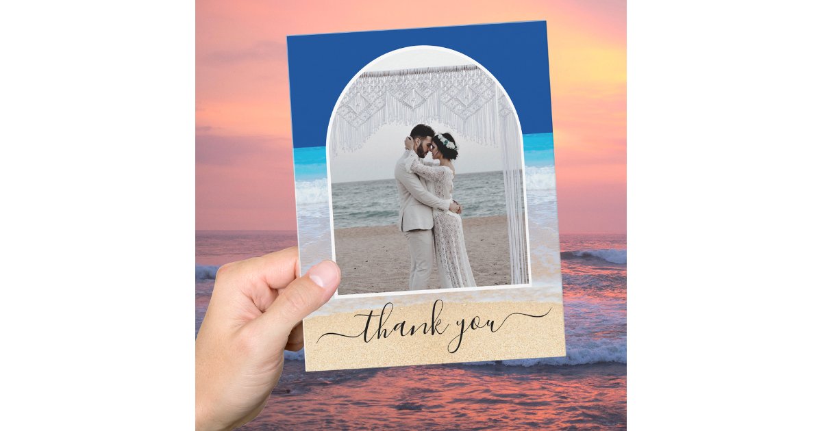 Ocean Blue Tropical Beach Photo Arch Thank You Card | Zazzle