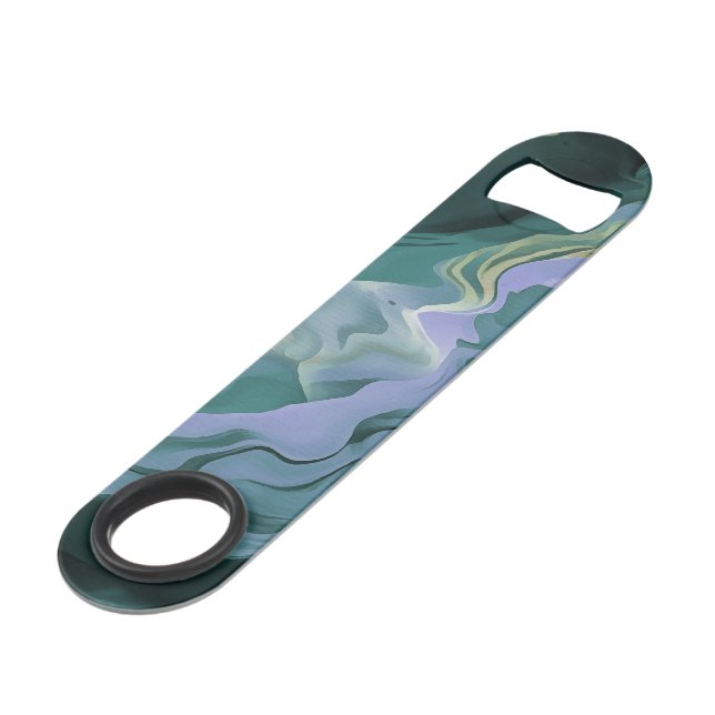 Ocean Blue Turbulence Acrylic Pour Abstract Art Bar Key (Front Angled)
