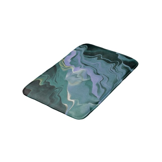 Ocean Blue Turbulence Acrylic Pour Abstract Art Bath Mat (Angled)