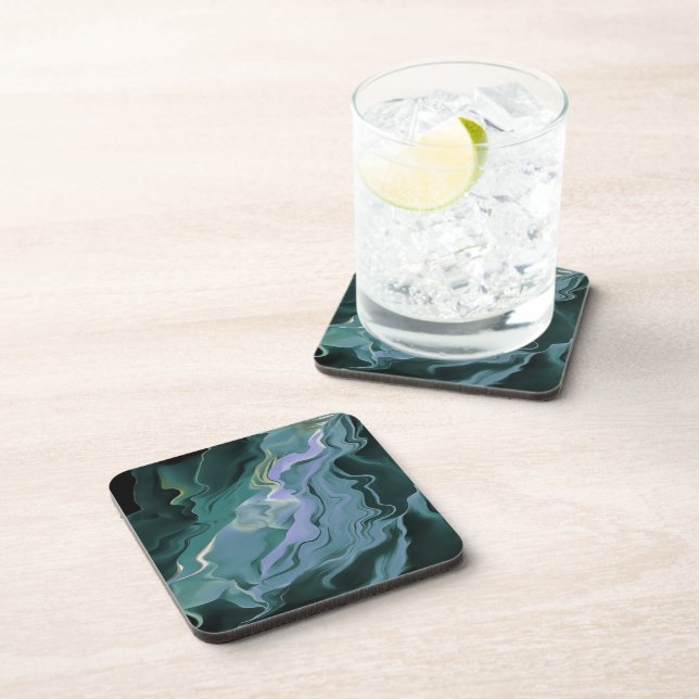 Ocean Blue Turbulence Acrylic Pour Abstract Art Coaster (Right Side)