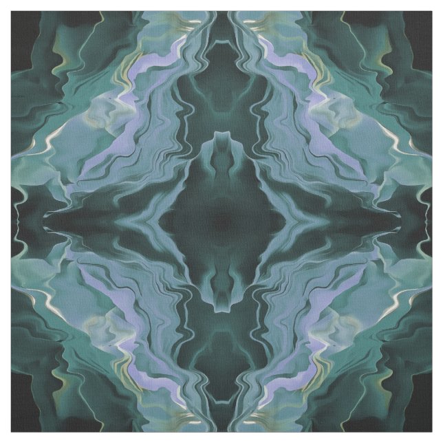 Ocean Blue Turbulence Acrylic Pour Abstract Art Fabric (Swatch)