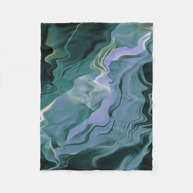 Ocean Blue Turbulence Acrylic Pour Abstract Art Fleece Blanket (Front)