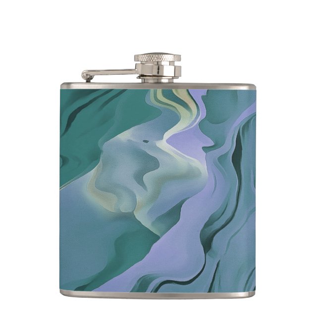 Ocean Blue Turbulence Acrylic Pour Abstract Art Hip Flask (Front)