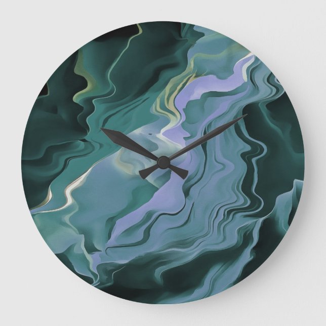 Ocean Blue Turbulence Acrylic Pour Abstract Art Large Clock (Front)