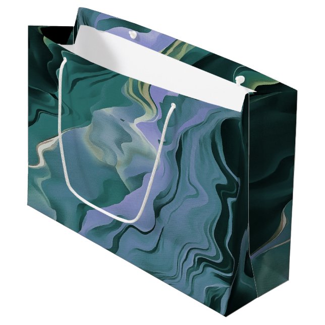 Ocean Blue Turbulence Acrylic Pour Abstract Art Large Gift Bag (Front Angled)