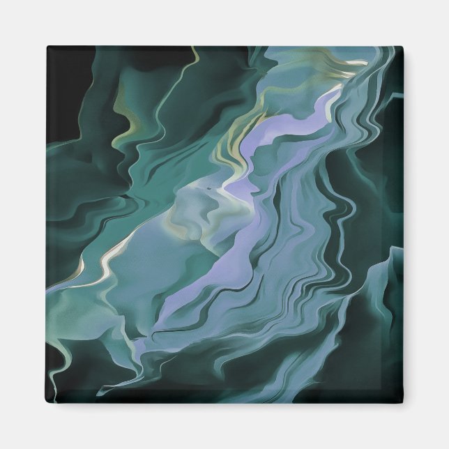 Ocean Blue Turbulence Acrylic Pour Abstract Art Magnet (Front)