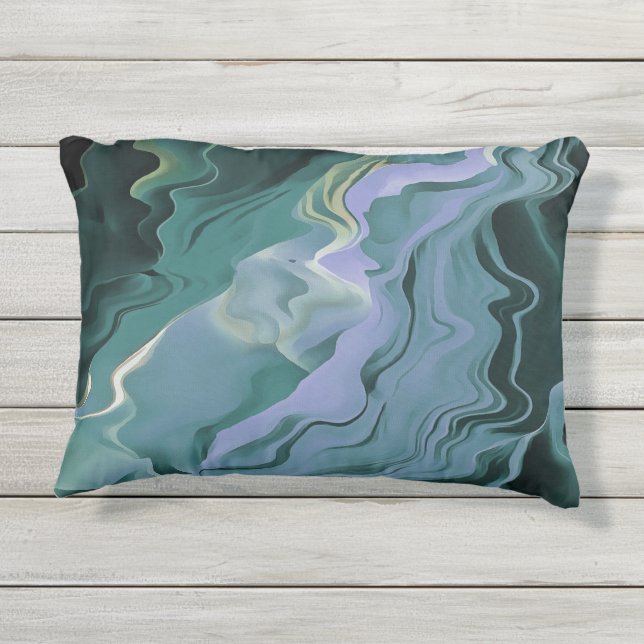 Ocean Blue Turbulence Acrylic Pour Abstract Art Outdoor Pillow (Back)