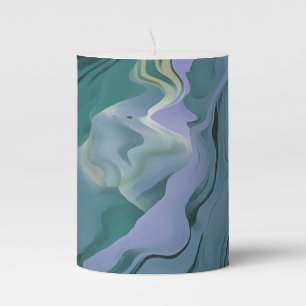 Ocean Blue Turbulence Acrylic Pour Abstract Art Pillar Candle