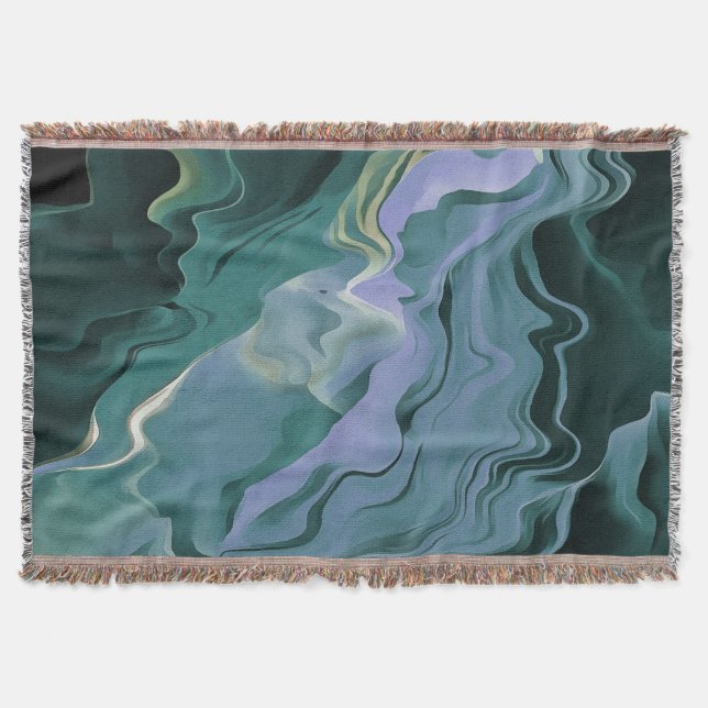 Ocean Blue Turbulence Acrylic Pour Abstract Art Throw Blanket (Front)