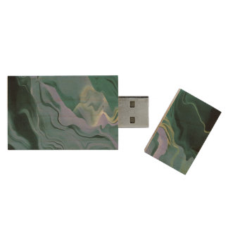 Ocean Blue Turbulence Acrylic Pour Abstract Art Wood USB Flash Drive