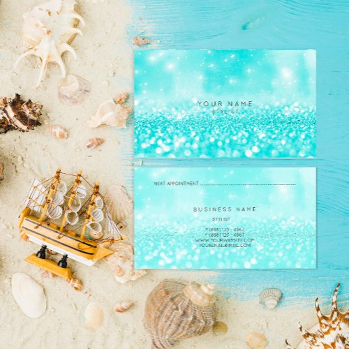 Ocean Blue Turquoise  Glitter Sparkly Stylist Vip Appointment Card