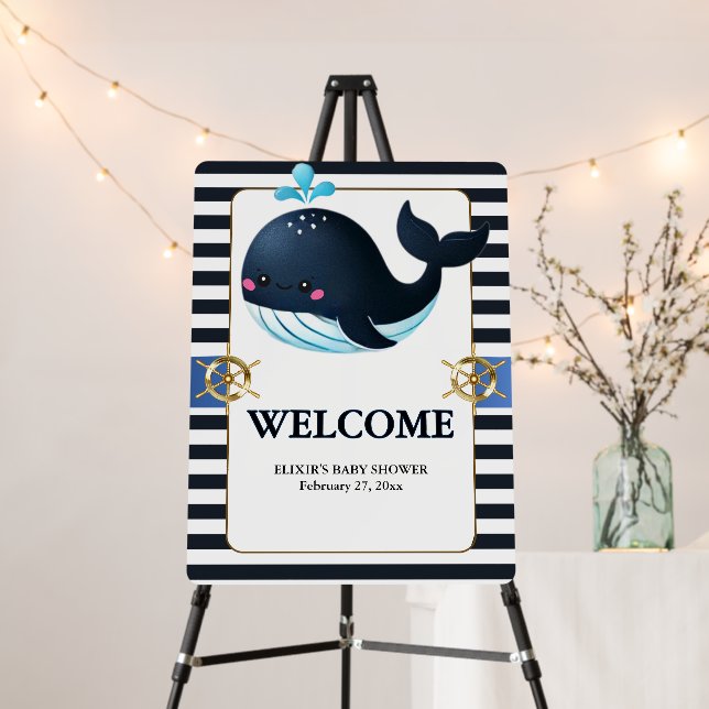 Ocean Blue Under the Sea Kawaii Whale Baby Shower Foam Board (In Situ (Stand))