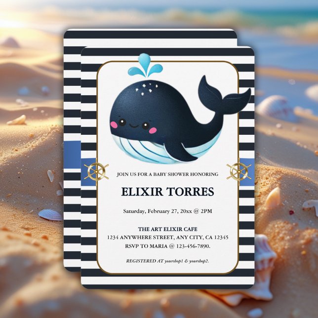 Ocean Blue Under the Sea Kawaii Whale Baby Shower Invitation (Creator Uploaded)