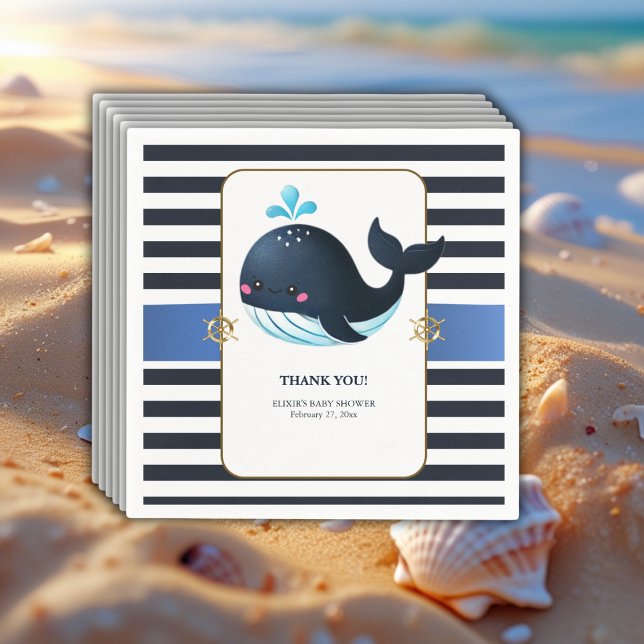 Ocean Blue Under the Sea Kawaii Whale Baby Shower Napkins (Creator Uploaded)