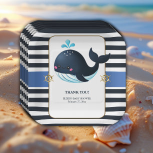 Ocean Blue Under the Sea Kawaii Whale Baby Shower Paper Plates