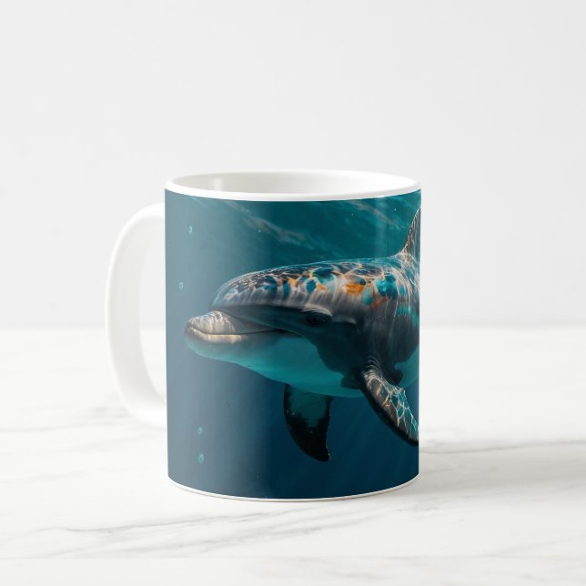 Ocean Blue Underwater Dolphin Portrait Coffee Mug (Front Left)
