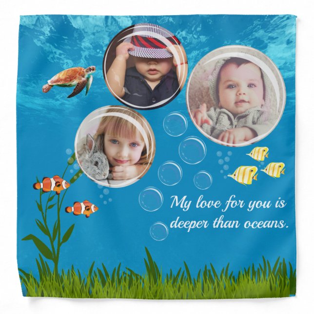 Ocean Blue Underwater Tropical Fish Deep Sea Love  Bandana (Front)