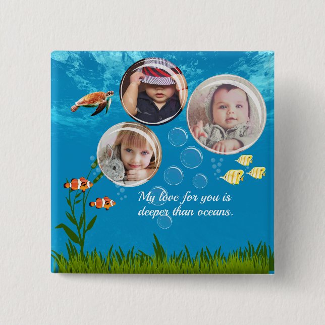 Ocean Blue Underwater Tropical Fish Deep Sea Love  Button (Front)